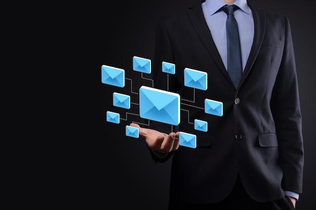 Email marketing and newsletter conceptContact us by newsletter email and protect your personal information from spam mail conceptScheme of direct sales in business List of clients for mailing