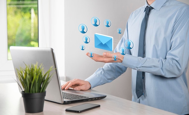 Email marketing and newsletter conceptContact us by newsletter email and protect your personal information from spam mail conceptScheme of direct sales in business List of clients for mailing