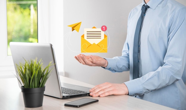 Email marketing and newsletter conceptContact us by newsletter email and protect your personal information from spam mail conceptScheme of direct sales in business List of clients for mailing