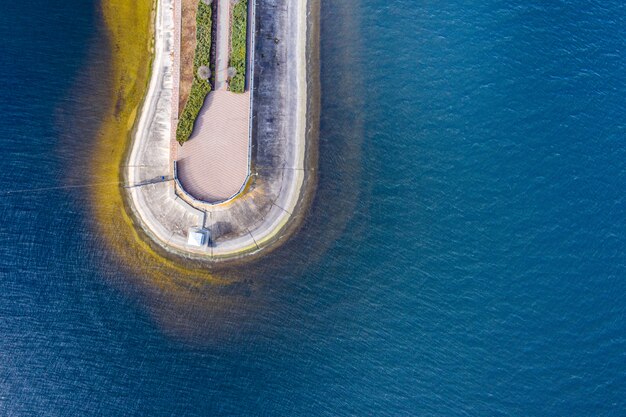 Photo embankment in the mezhigorye national park, drone view.