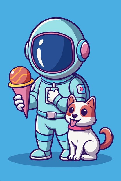 Photo embark on a sweet adventure with our cute astronaut eating ice cream alongside a dog pet cartoon vector icon