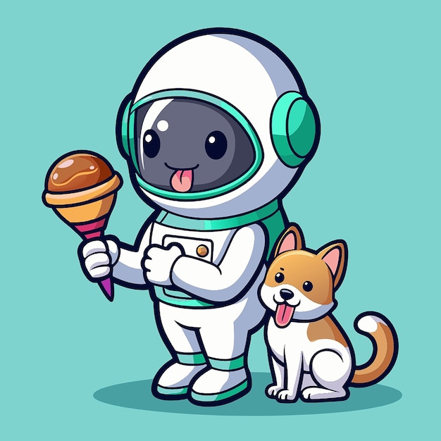 Photo embark on a sweet adventure with our cute astronaut eating ice cream alongside a dog pet cartoon vector icon