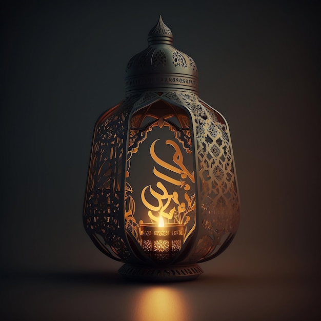 Embellished Arabic Lantern Illuminated by a Burning Candle for the Holy Month of Ramadan Kareem Generative AI