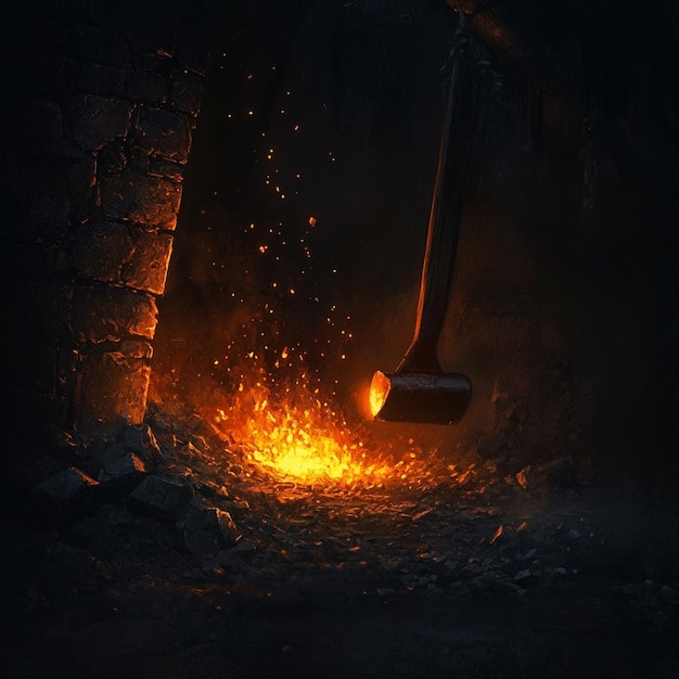 Embers glowing under a blacksmiths hammer