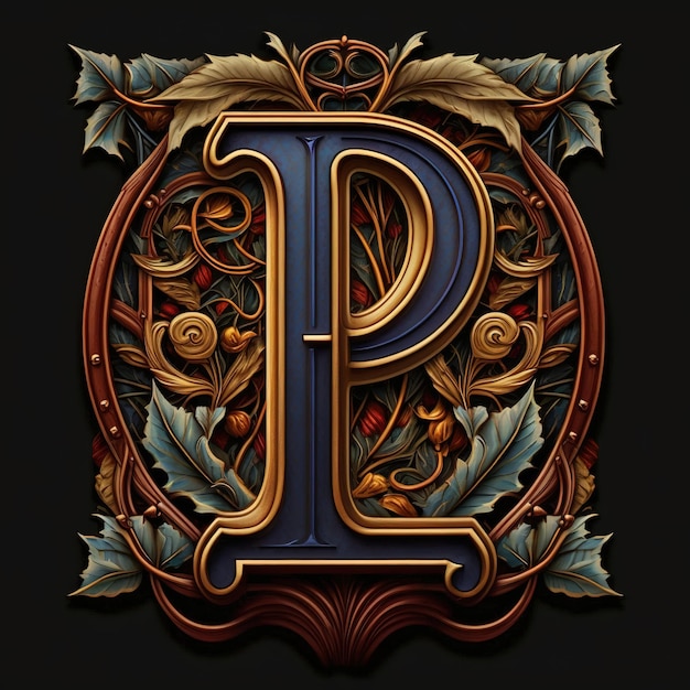 Emblem of a letter with golden floral style