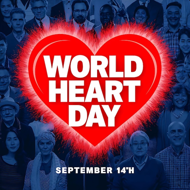 Photo emblem of world heart day with image of red heart on dark background medical sign on 29th of september vector illustration