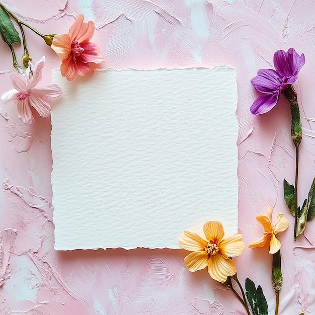 embossed blank greeting and invitation card mockup on floral background