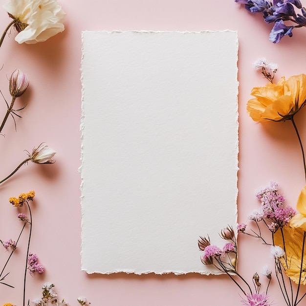 embossed flower blank greeting and invitation card mockup