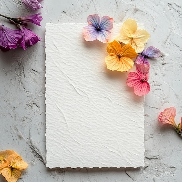 embossed flower blank greeting and invitation card mockup