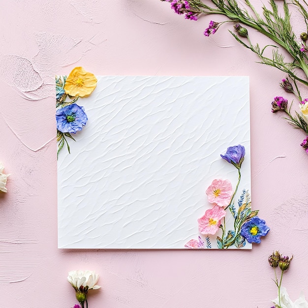 embossed flower blank greeting and invitation card mockup