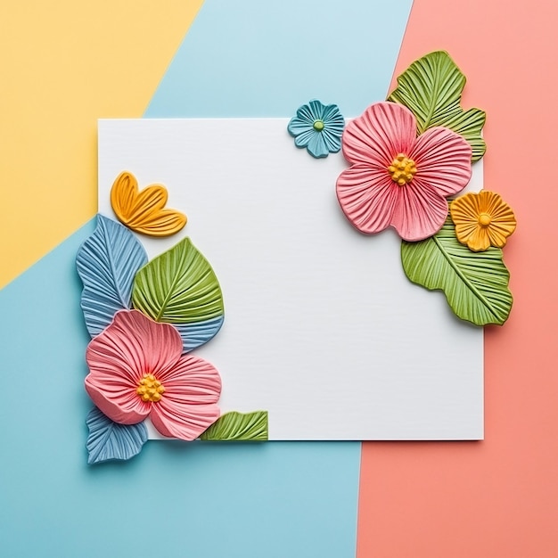 Photo embossed flower blank greeting and invitation card mockup