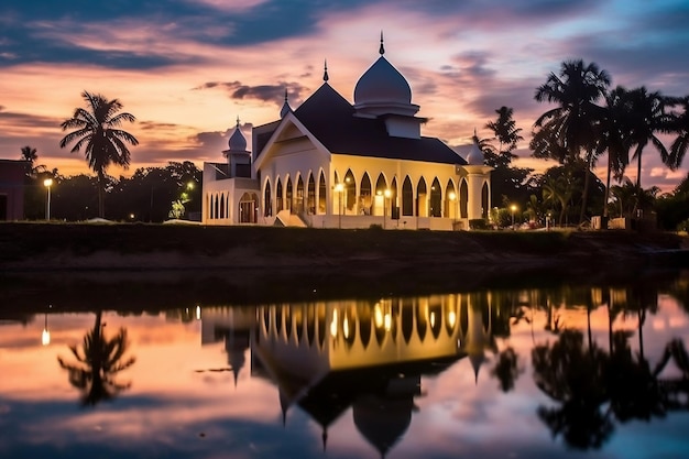 Embrace the Serenity of an Evening Scene at Masjid Kg Gelugur Generative AI