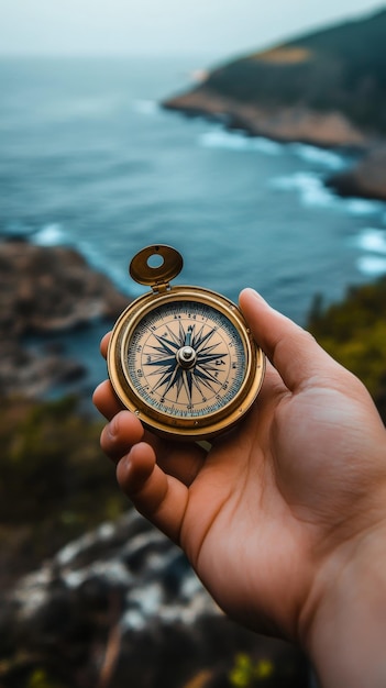 Photo embracing adventure a hand graspingcompass seeking the unknown direction ahead