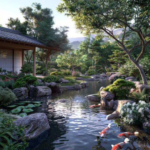 Embracing Calmness in a Peaceful Japanese Garden with a Koi Pond