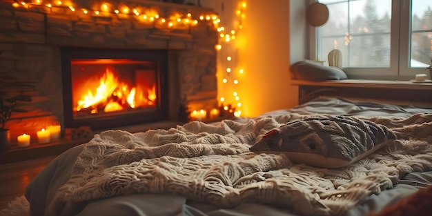 Embracing a Cozy Evening with a Crackling Fireplace for Relaxation and Sleep Concept Cozy Evening Crackling Fireplace Relaxation Sleep