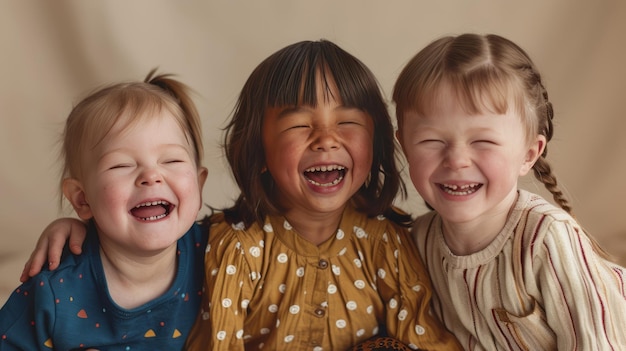 Photo embracing diversity children celebrating inclusion including down syndrome