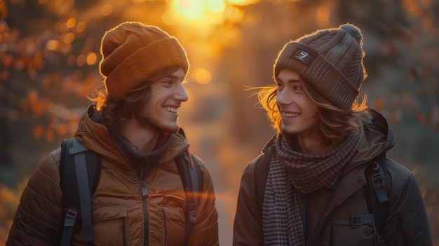 Embracing Diversity Genderqueer and Male Couple Joyfully Discovering Nature in a National Park