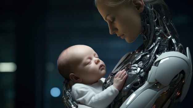 Embracing the Future Cyborg Mother Cradles a Real Baby Unveiling the Science and Technology of TomorrowxA