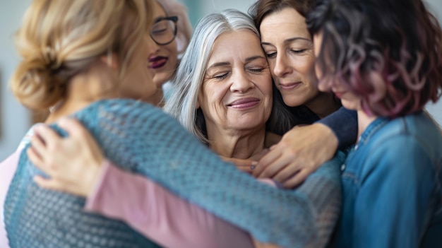 Embracing generations multiage women in group hug