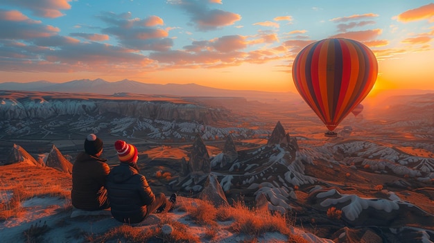 Embracing Love Up High Bisexual Man and Partner Delight in Scenic Balloon Ride Together