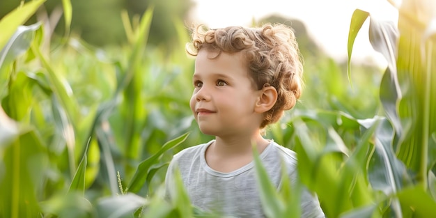 Embracing nature and freedom a young boy in a cornfield Concept Outdoor Photoshoot Nature Photography Childhood Memories