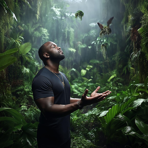 Embracing natures whispers a dance with floating foliage in the forest