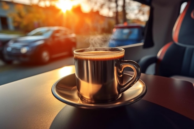 Embracing the nomadic lifestyle Enjoying a cup of coffee in a campervan