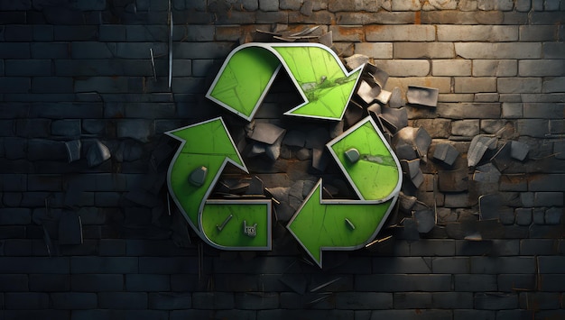 Embracing Sustainability A Green Recycling Symbol Adorning a Wall Rendered