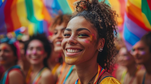 Embracing Unity and Diversity Group of Friends Proudly Celebrating with Pride Flags at a Pride Event