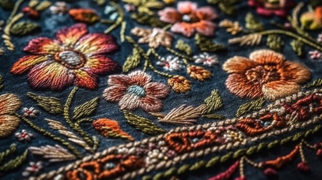 Embroidered fabric edge close up