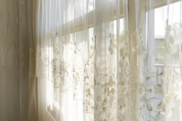 Photo embroidered sheer curtains catch sunlight