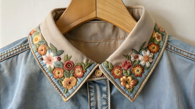 Photo embroidery on denim clothes handicrafts with multicolored threads