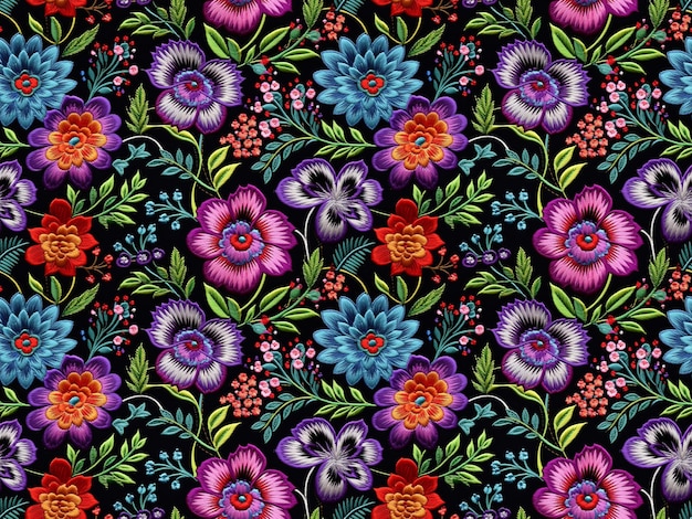 Embroidery Flower Seamless Pattern Floral Tile with Small Beads Embroidered Beadwork Vintage Print