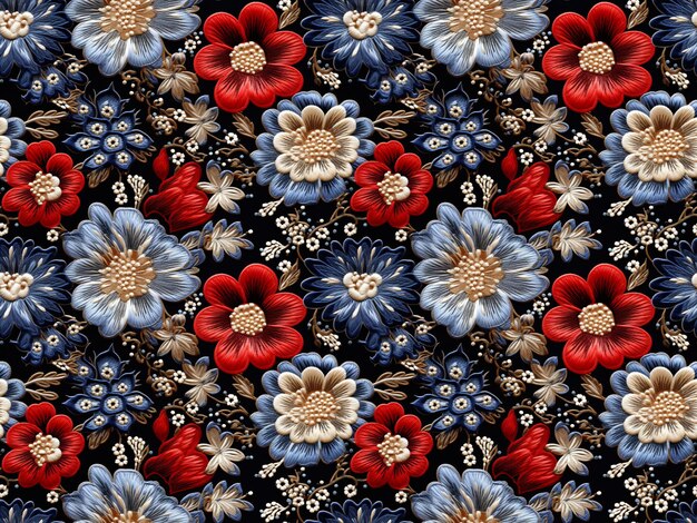 Photo embroidery flower seamless pattern floral tile with small beads embroidered beadwork vintage print