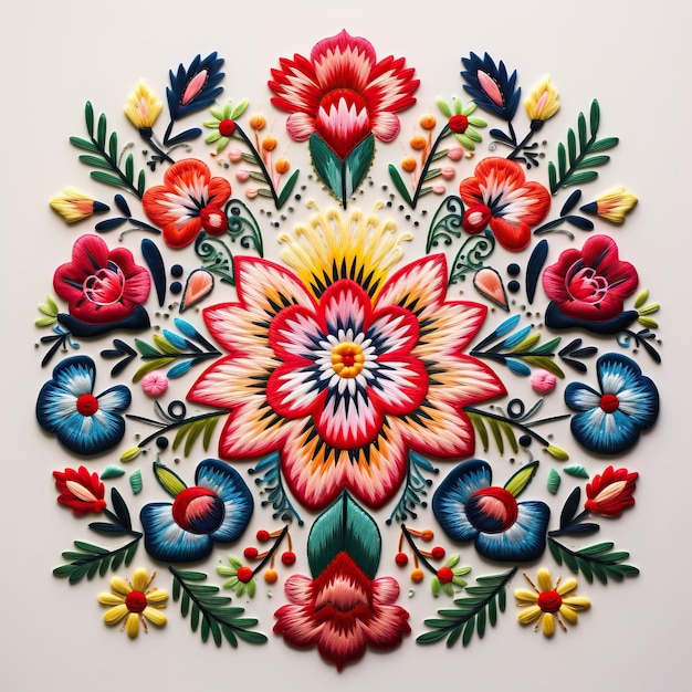 embroidery pattern inspired by traditional Mexican textiles