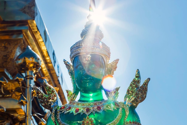 Emerald Buddha statues in the sun of Wat Phrathat Doi Suthep temple. Most important temple in Chiang Mai, Thailand.