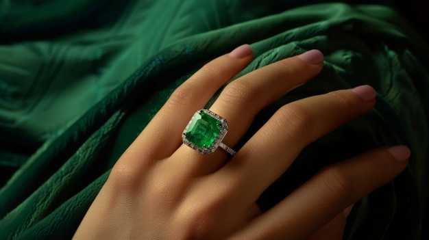 Emerald Engagement Ring on a Hand