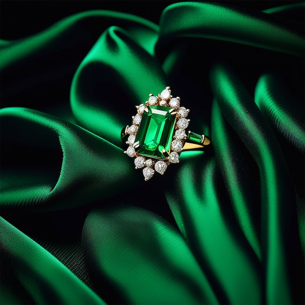 Emerald gemstone ring collage