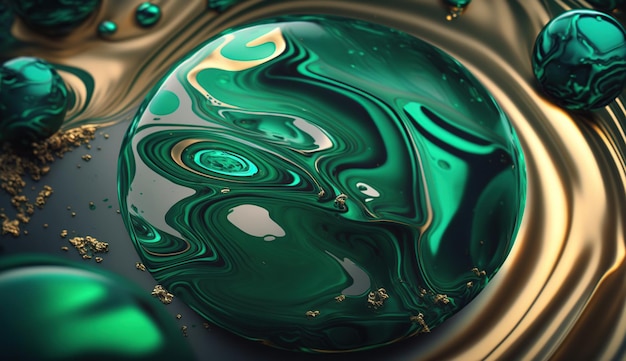 Emerald green handcrafted texture that is abstract with gold and silver marble design texture backdrop Generative AI