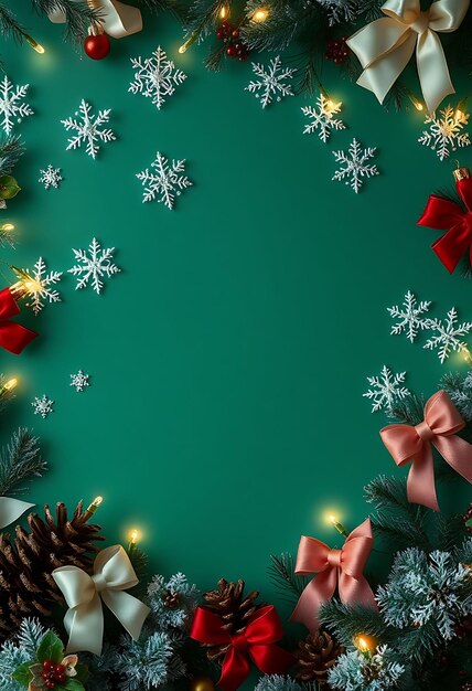 Emerald Jade Backdrop Adorned With Porcelain Snowflakes Twinkling Fairy Lights Shimmer Softly Enci