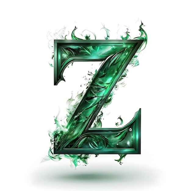 Photo emerald letter z with green flames