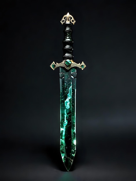 Photo an emerald obsidian sword on an awesome black backgroun