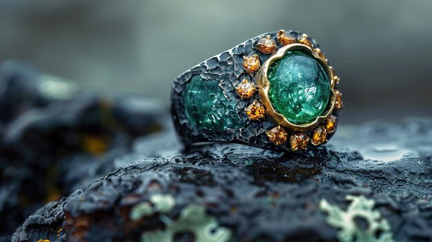 emerald ring with a gold ring that says it is the most beautiful green opal