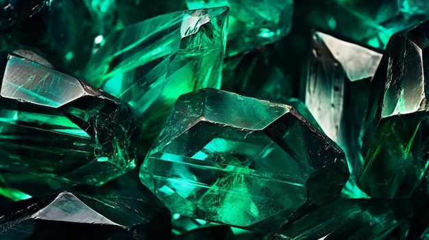 Emerald Sapphire or Tourmaline green crystals Gems Minerals crystalsbackground texture ai generative