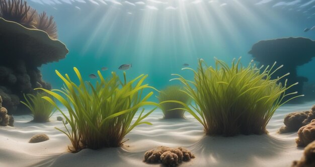 Photo emerald underwater haven highquality photo of seabed with lush green seagrass