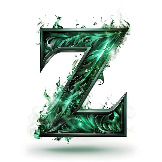 Photo emerald z letter with smoke and fire effect