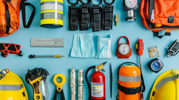 Photo emergency equipment on flat background