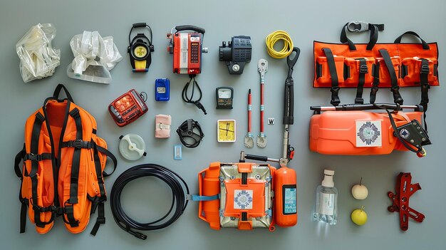 Photo emergency equipment on flat background