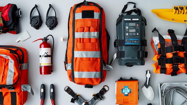 Emergency Equipment on Flat Background