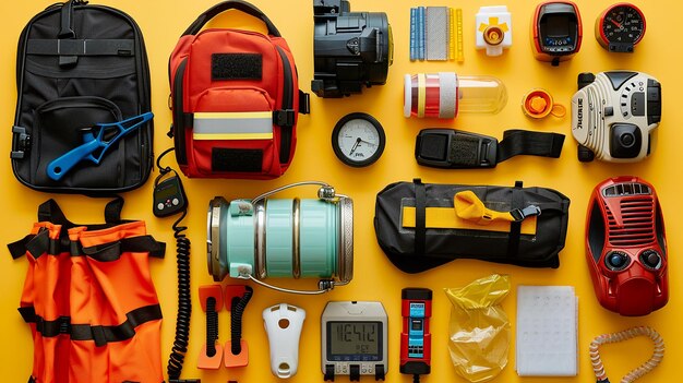 Emergency Equipment on Flat Background